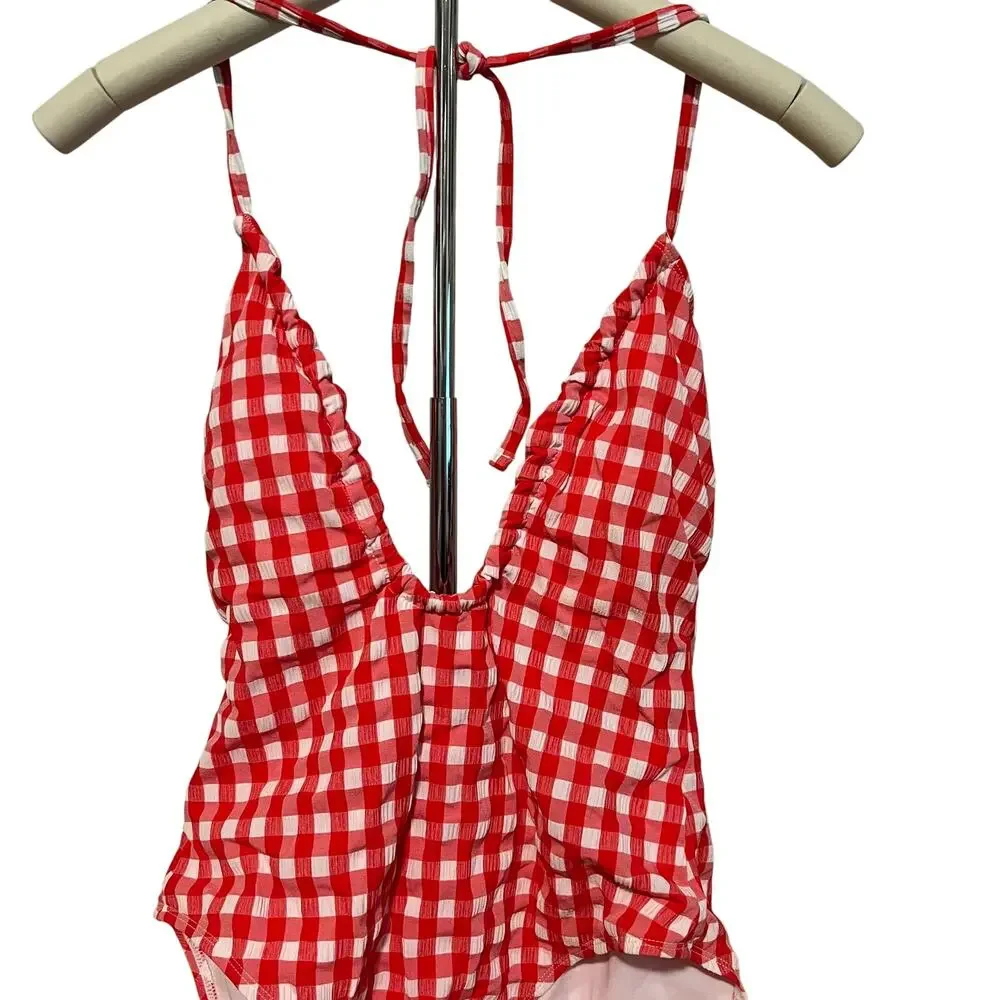 Wild Fable Women's Red Check Pattern Keyhole One Piece Swimsuit - Medium - NWT